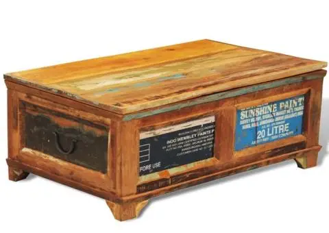 Măsuță de cafea cu spațiu depozitare, vintage, lemn reciclat - 1/5