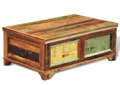 Măsuță de cafea cu spațiu depozitare, vintage, lemn reciclat - 2/5