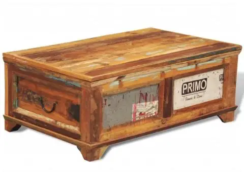 Măsuță de cafea cu spațiu depozitare, vintage, lemn reciclat - 3/5