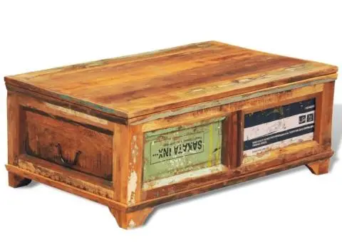 Măsuță de cafea cu spațiu depozitare, vintage, lemn reciclat - 4/5