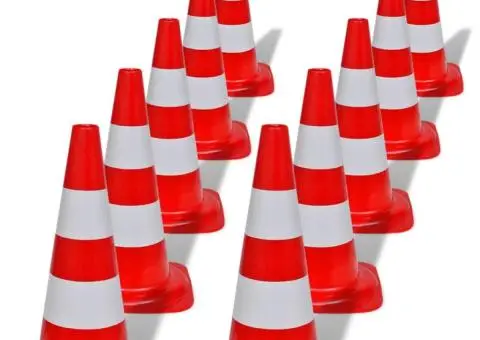 Conuri de trafic reflectorizante, roșu și alb, 50 cm, 10 buc. - 1/5
