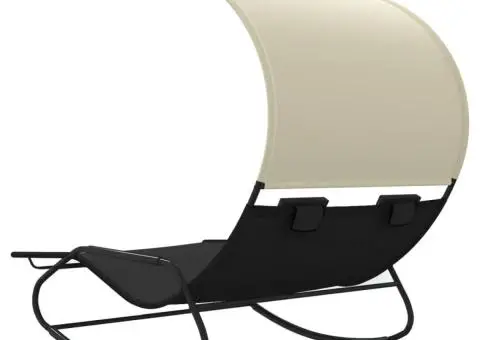 Șezlong balansoar plajă dublu/baldachin, negru/crem, textilenă - 5/5
