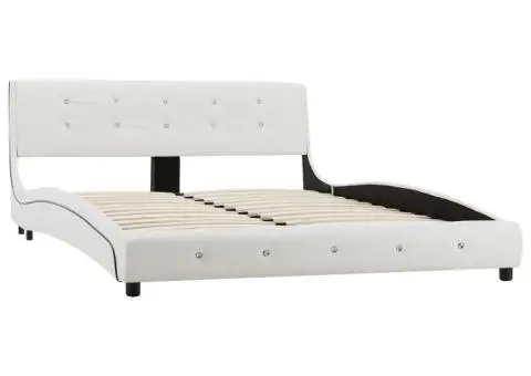 Cadru de pat, alb, 140 x 200 cm, piele ecologică - 2/5