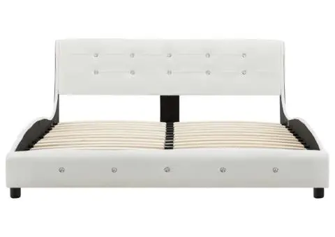 Cadru de pat, alb, 140 x 200 cm, piele ecologică - 3/5