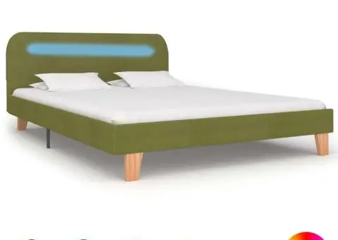 Cadru de pat cu LED-uri, verde, 140 x 200 cm, material textil - 1/5