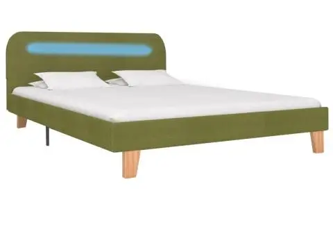 Cadru de pat cu LED-uri, verde, 140 x 200 cm, material textil - 2/5