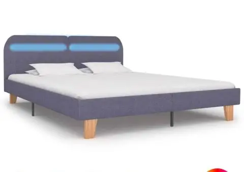 Cadru pat cu LED-uri, gri deschis, 160x200 cm, material textil - 1/5