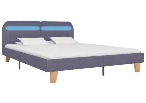 Cadru pat cu LED-uri, gri deschis, 160x200 cm, material textil - 2/5