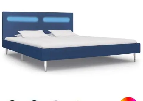 Cadru de pat cu LED-uri, albastru, 160x200 cm, material textil - 1/5