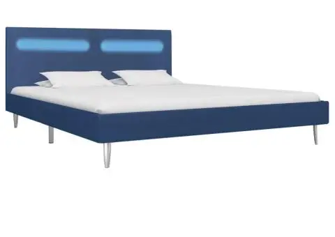 Cadru de pat cu LED-uri, albastru, 160x200 cm, material textil - 2/5