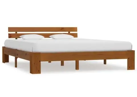 Cadru de pat cu tăblie, maro miere, 160x200 cm, lemn masiv pin - 1/5