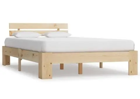 Cadru de pat cu tăblie, 140x200 cm, lemn masiv de pin - 1/5