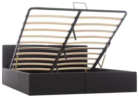 Cadru pat hidraulic, depozitare, negru 160 x 200 cm, piele eco - 5/5