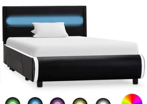 Cadru de pat cu LED, negru, 100 x 200 cm, piele ecologică - 1/5