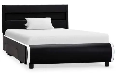 Cadru de pat cu LED, negru, 100 x 200 cm, piele ecologică - 2/5