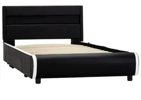 Cadru de pat cu LED, negru, 100 x 200 cm, piele ecologică - 3/5