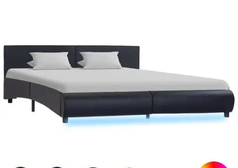 Cadru de pat cu LED, negru, 180 x 200 cm, piele ecologică - 1/5