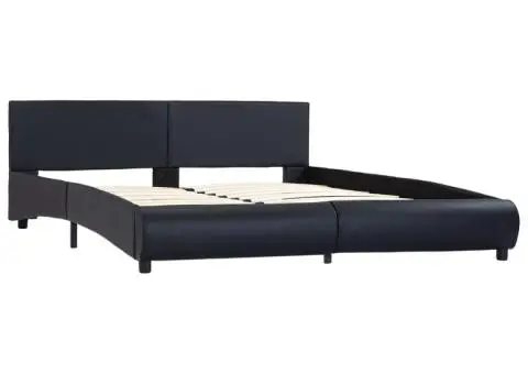 Cadru de pat cu LED, negru, 180 x 200 cm, piele ecologică - 3/5