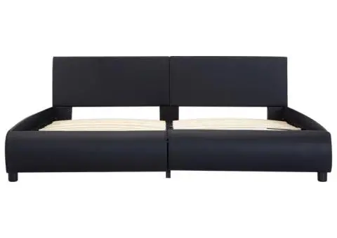 Cadru de pat cu LED, negru, 180 x 200 cm, piele ecologică - 4/5