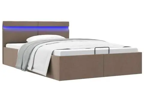 Cadru pat hidraulic cu ladă și LED gri taupe 140x200 cm textil - 1/5