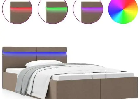 Cadru pat hidraulic cu ladă și LED gri taupe 140x200 cm textil - 2/5