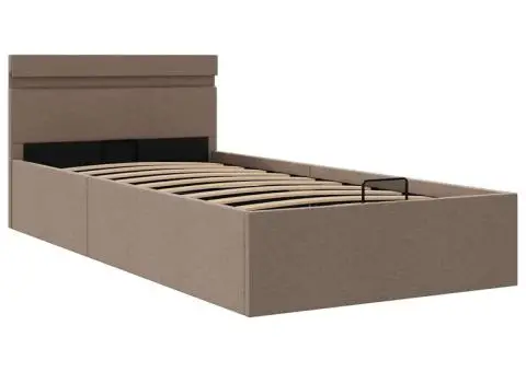 Cadru pat hidraulic cu ladă, LED, gri taupe, 100x200 cm, textil - 3/5