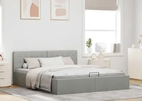Cadru pat hidraulic cu ladă, gri deschis, 160x200 cm, textil - 4/5