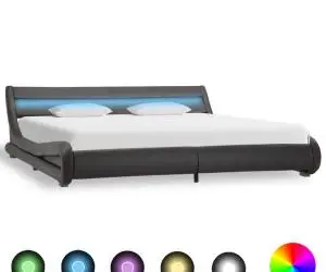 vidaXL Cadru de pat cu LED, gri, 180 x 200 cm, piele artificială