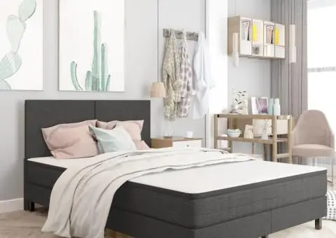 Cadru de pat continental, gri, 140x200 cm, material textil - 1/5