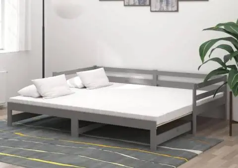 Pat extensibil de zi, 2x(90x200) cm, gri, lemn masiv de pin - 1/5