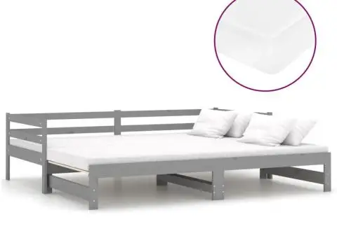 Pat extensibil de zi, 2x(90x200) cm, gri, lemn masiv de pin - 2/5