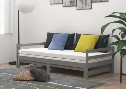 Pat extensibil de zi, 2x(90x200) cm, gri, lemn masiv de pin - 3/5