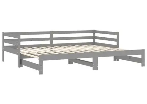 Pat extensibil de zi, 2x(90x200) cm, gri, lemn masiv de pin - 4/5