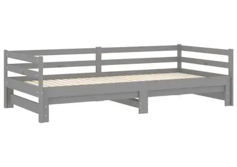 Pat extensibil de zi, 2x(90x200) cm, gri, lemn masiv de pin - 5/5