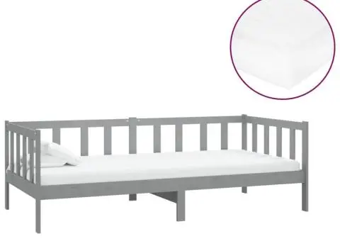 Pat de zi cu saltea, gri, 90x200 cm, lemn masiv de pin - 2/5