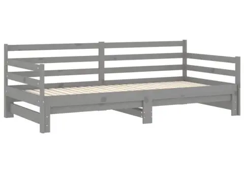 Pat extensibil de zi, 2x(90x200) cm, gri, lemn masiv de pin - 5/5