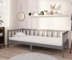 vidaXL Pat de zi cu saltea, gri, 90x200 cm, lemn masiv de pin