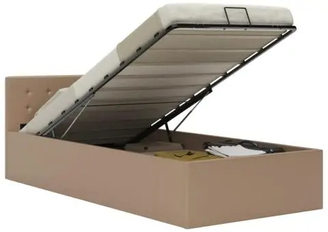 Cadru pat hidraulic cu ladă cappuccino 90x200cm piele ecologică - 1/5