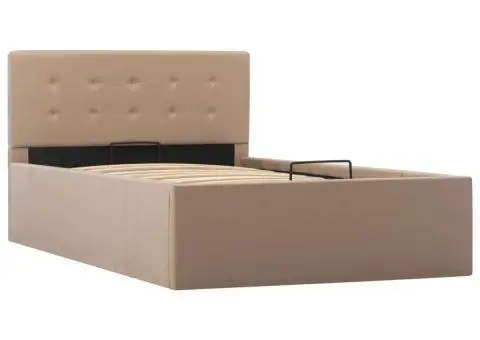 Cadru pat hidraulic cu ladă cappuccino 90x200cm piele ecologică - 3/5