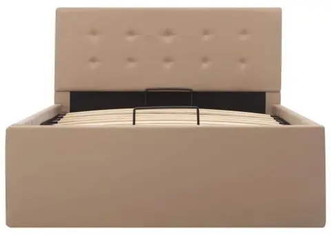 Cadru pat hidraulic cu ladă cappuccino 90x200cm piele ecologică - 4/5