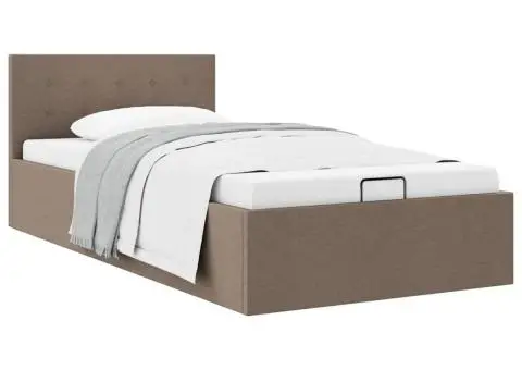 Cadru pat hidraulic cu depozitare, gri taupe, 90x200 cm, textil - 2/5