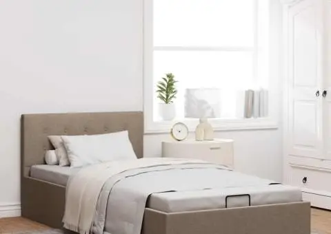 Cadru pat hidraulic cu depozitare, gri taupe, 90x200 cm, textil - 4/5