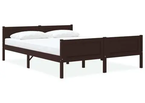 Cadru de pat, maro închis, 120x200 cm, lemn masiv de pin - 1/5