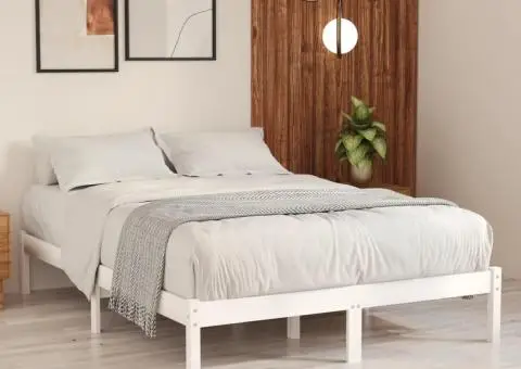 Cadru de pat, alb, 140x190 cm, lemn masiv de pin - 1/5