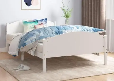 Cadru de pat, alb, 140x200 cm, lemn masiv de pin - 1/5