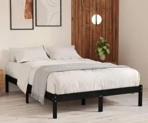 vidaXL Cadru de pat, negru, 200x200 cm, lemn masiv de pin