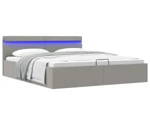 vidaXL Cadru pat hidraulic cu ladă LED gri deschis 160x200 cm, textil
