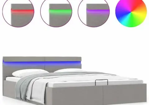 Cadru pat hidraulic cu ladă LED gri deschis 160x200 cm, textil - 2/5