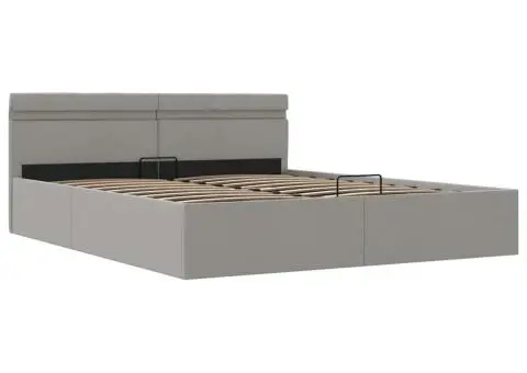 Cadru pat hidraulic cu ladă LED gri deschis 160x200 cm, textil - 3/5