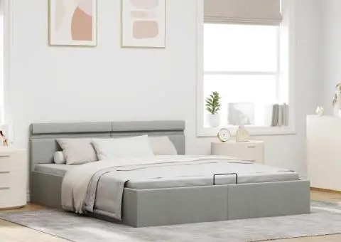 Cadru pat hidraulic cu ladă LED gri deschis 160x200 cm, textil - 4/5